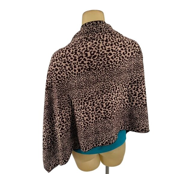 Scarf Wrap Marino wool Leopard Print Poncho Brownreversible 26 X 60 - Picture 11 of 13